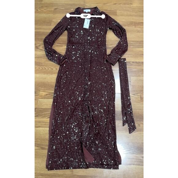 Cara Cara Margaret long sleeve sequin shirtDress in Rum Raisin Sequin size XS - Picture 7 of 14